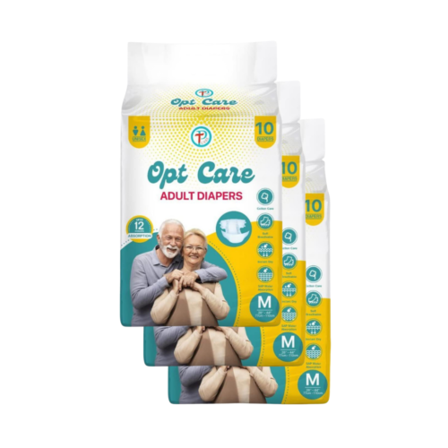 OptCare Adult Diapers Medium Size Pack of 3 (10 Diapers Each) with Leak-Proof Protection and Maximum Absorption