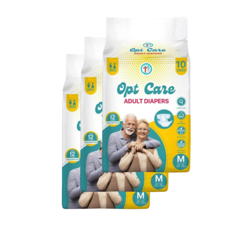 OptCare Adult Diapers Medium (M) Size, with Fast absorption, Leak Proof, Unisex ( Each pack contains 10 pieces )