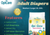 OptCare Adult Diapers with 12-hour absorption, leak prevention, and soft breathable cotton fabric for maximum comfort.