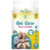 OptCare Adult Diaper Tape Type packaging showcasing 12-hour absorption, leak protection, and soft, breathable design for incontinence care