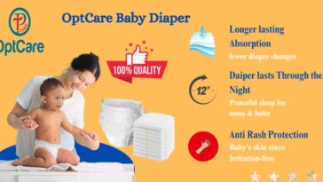 OptCare Baby Diapers with superior absorption, anti-rash protection, and 12-hour leak-free comfort for peaceful nights.