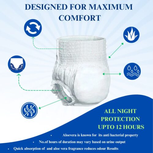 OptCare Adult Diaper Pants Style | Adult Pull Up Medium Size (M)|Waist (60-104 cm|24”- 41”) |12 hr Absorption-Protection | Unisex with Wetness Indicator | Odour Control | Goodness of Aloe Vera | 10 Units