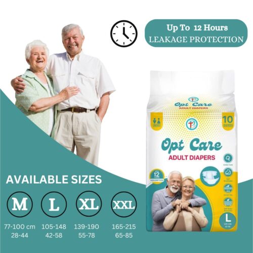 OptCare Premium Adult Diaper Tape Style Unisex, Leakproof,  Wetness Indicator, (L-Waist Size 42-58 Inch ; 104-145 cm)