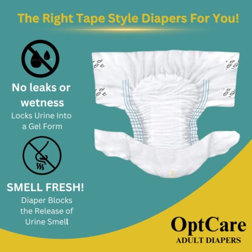 OptCare Premium Adult Diaper Tape Style Unisex, Leakproof,  Wetness Indicator, (L-Waist Size 42-58 Inch ; 104-145 cm)