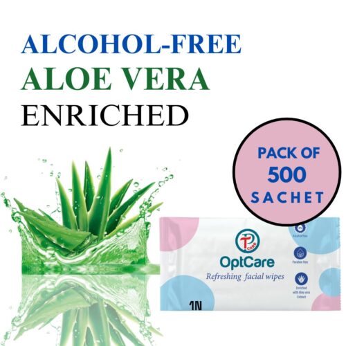 OptCare Refreshing Wipes Individually wrapped Sachet | pH Balanced | Free from Alcohol, Paraben | Enriched With AloeVera | Pack of 500 Wipes