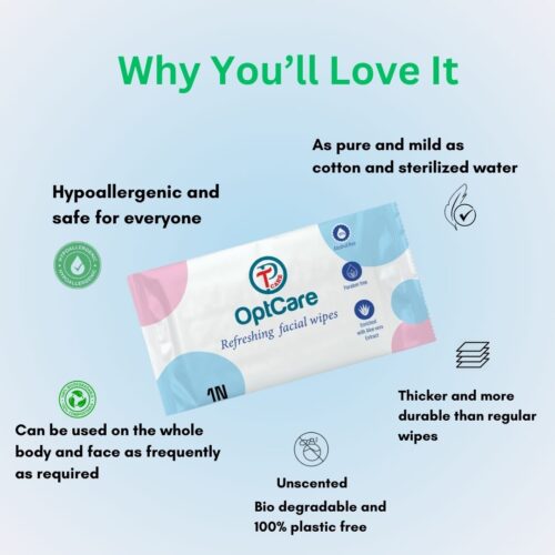 OptCare Refreshing and Cleansing Wet Wipes | PH Balanced | Alcohol Free | Aloevera Enriched | Pack of 100 Single Wipes (100)