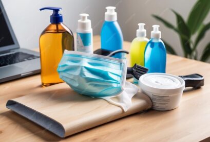 office-object-cleaning-product-wood-table-with-medical-mask-gel-laptop_1199132-171097