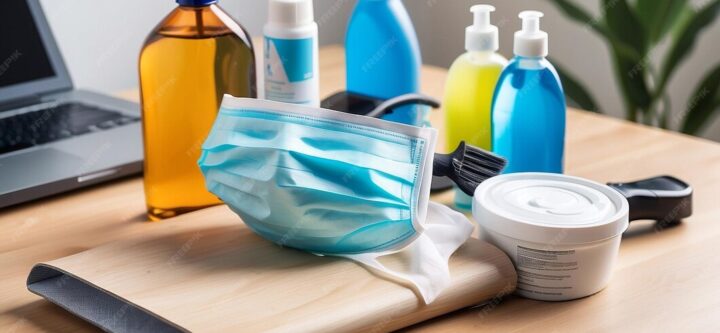 office-object-cleaning-product-wood-table-with-medical-mask-gel-laptop_1199132-171097